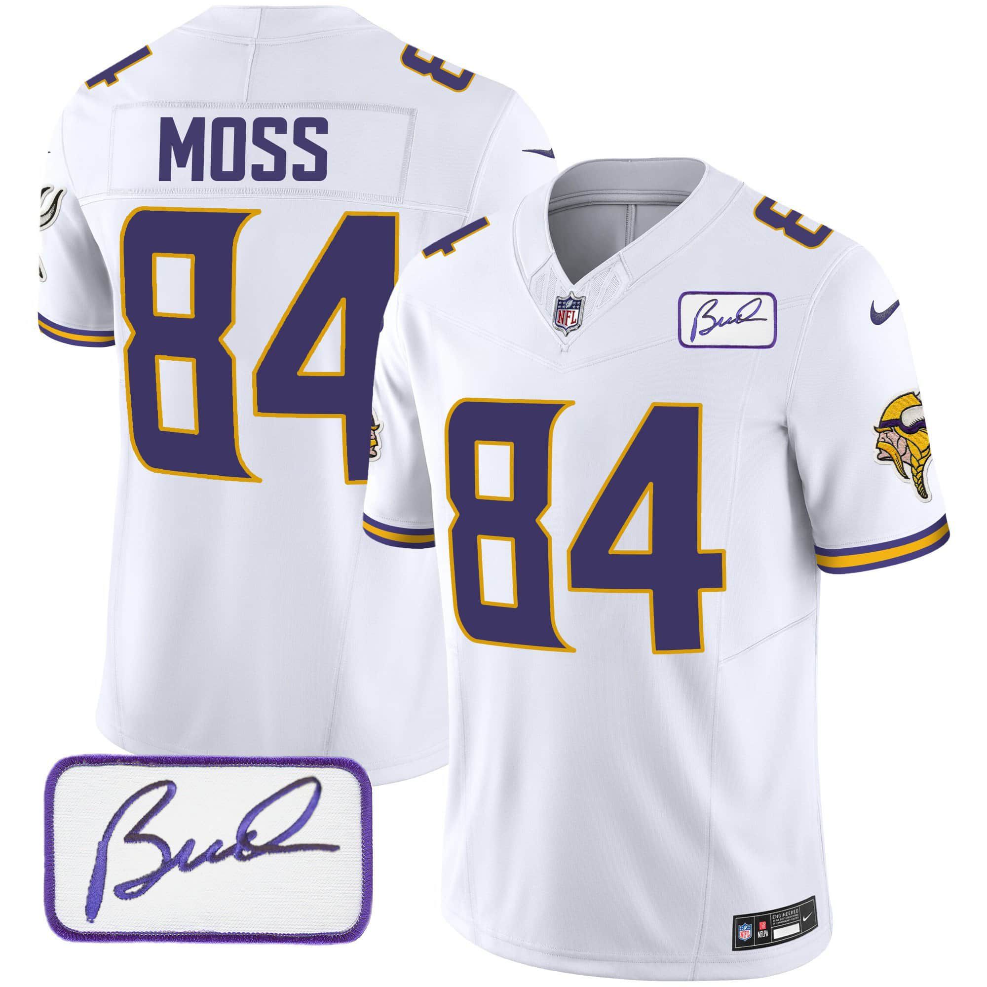 Men Minnesota Vikings #84 Moss White 2024 Nike Bud Grant Patch Classic Limited NFL Jersey style 1